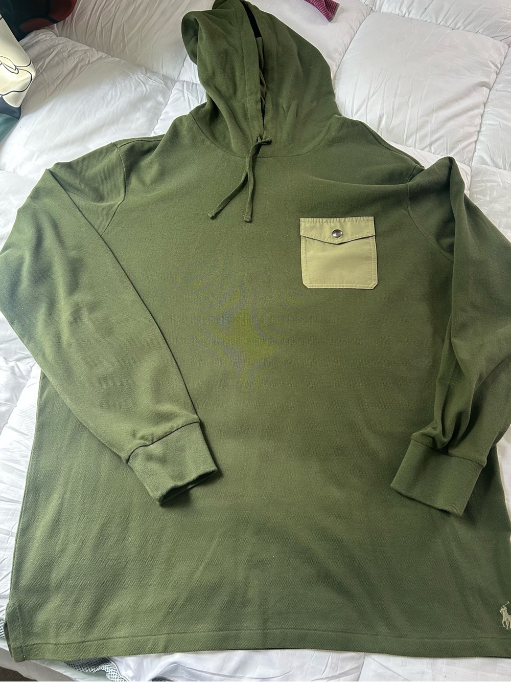 Polo by Ralph Lauren Olive Green Hooded Long-Sleeve Shirt with Snap Chest Pocket